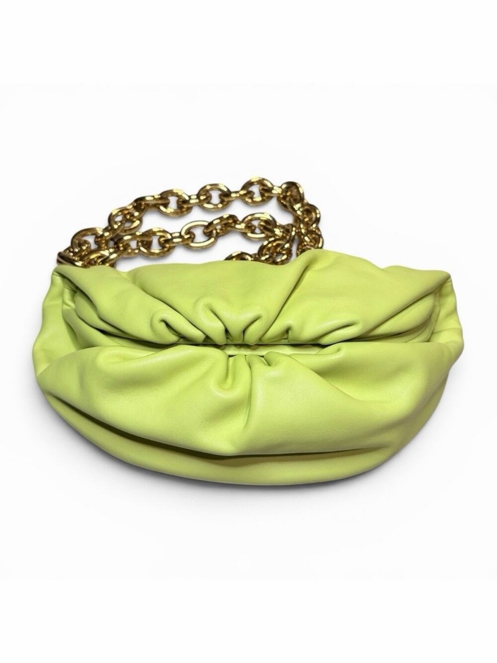 Bottega Veneta Pouch Lime Green Leather Chunky Gold Chain Shoulder Bag w/ COA